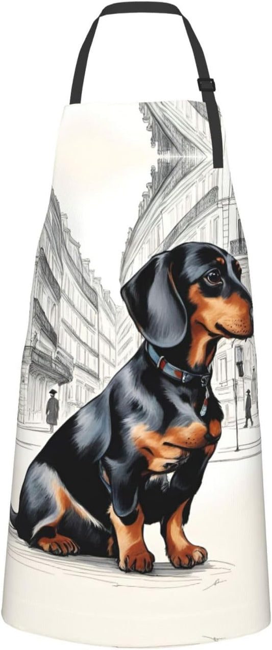 Parisian Dachshund print Waterproof chef's apron with pocket apron for kitchen cooking baking barbecue and gardening