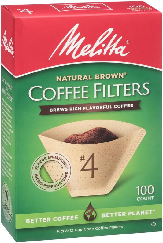 Melitta #4 Cone Coffee Filters, Natural Brown, 100 Count (Pack Of 3), 300 Total Filters - Fits all 8-12 Cup Cone Coffee Makers and Pour-Overs, Compostable, Tear-Resistant