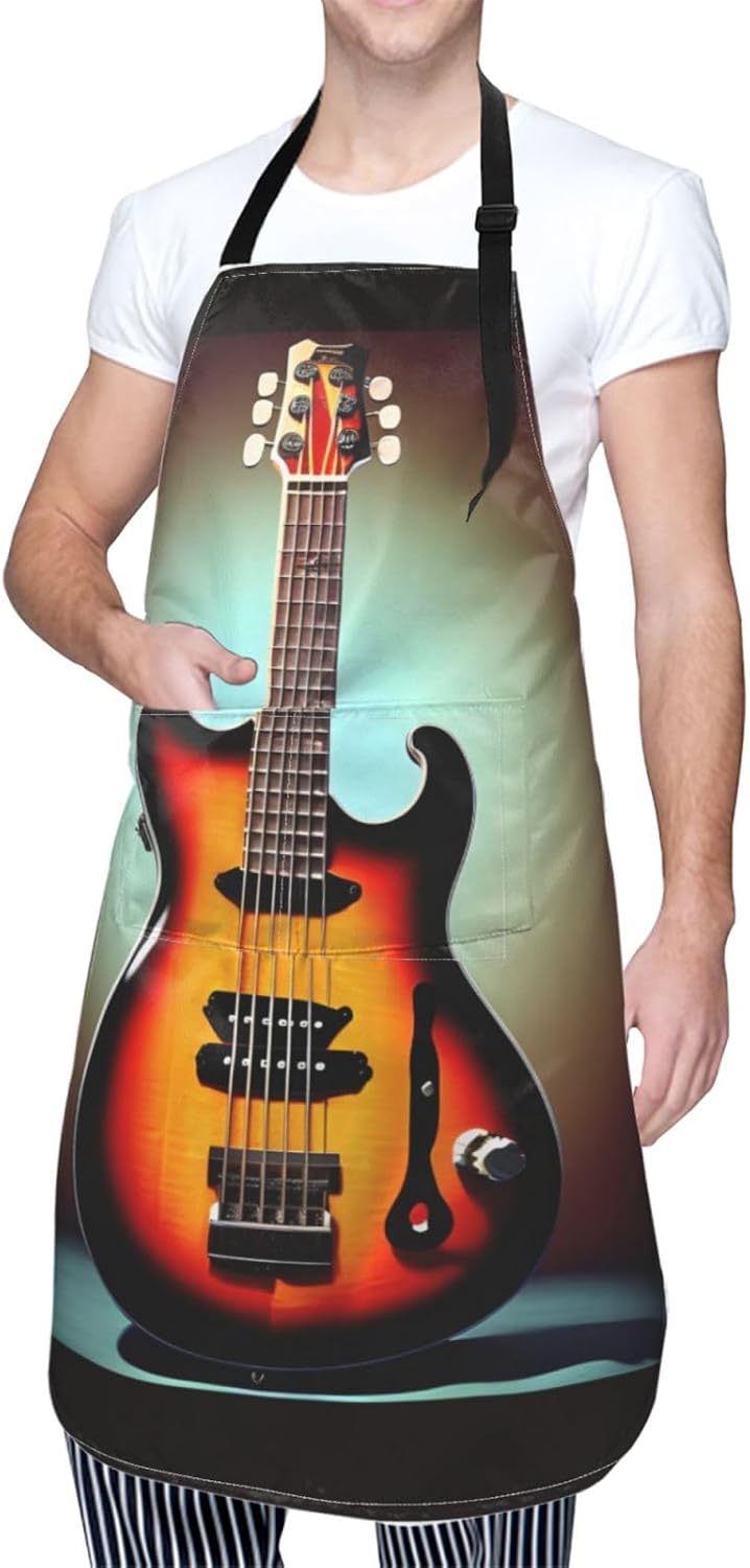 Guitar Bass Music Musical Instrument print Waterproof apron with pocket adjustable cooking apron for adult kitchen bibs to bake