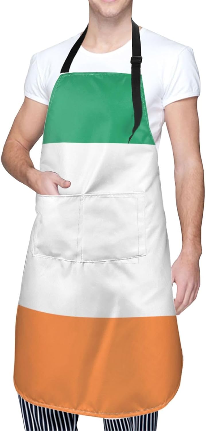 Irish flag print Waterproof chef's apron with pocket apron for kitchen cooking baking barbecue and gardening