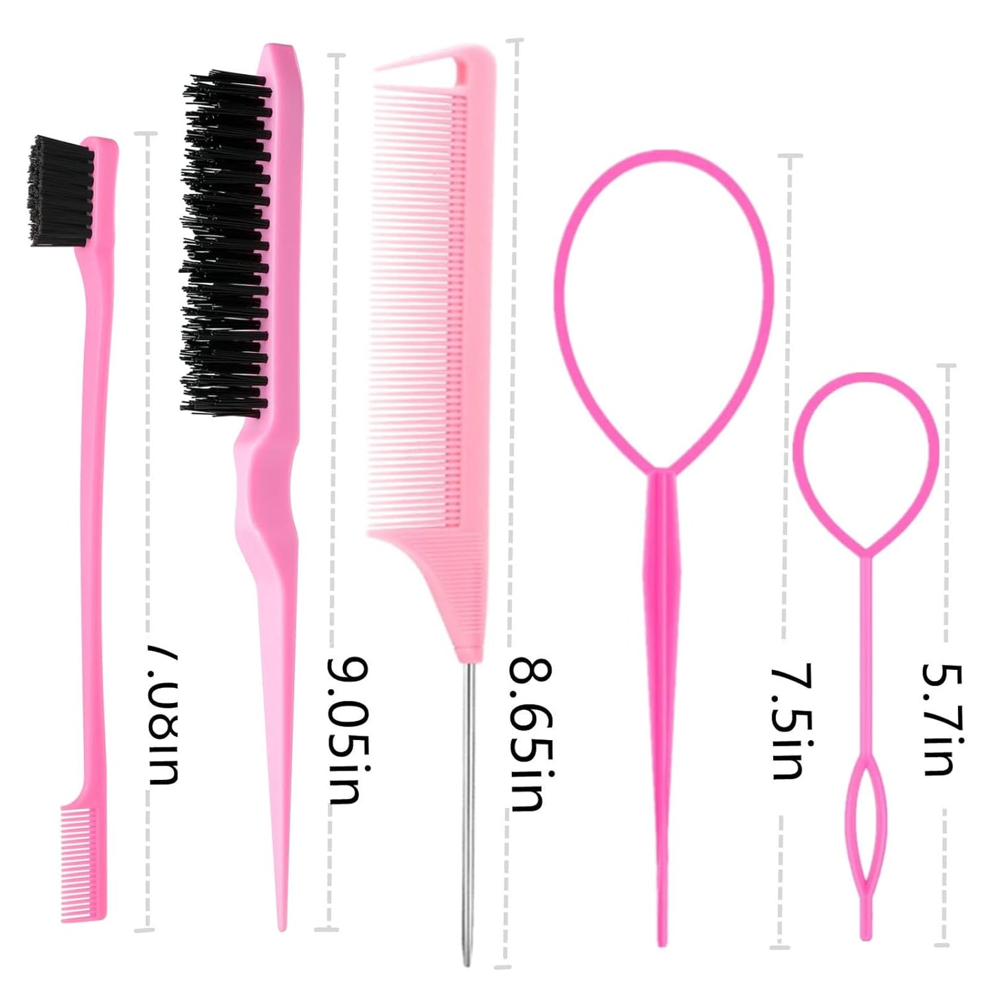 8Pcs Hair Brushes Set with 4Pcs Topsy Hair Tail Tools 1Pcs Bristle Tea