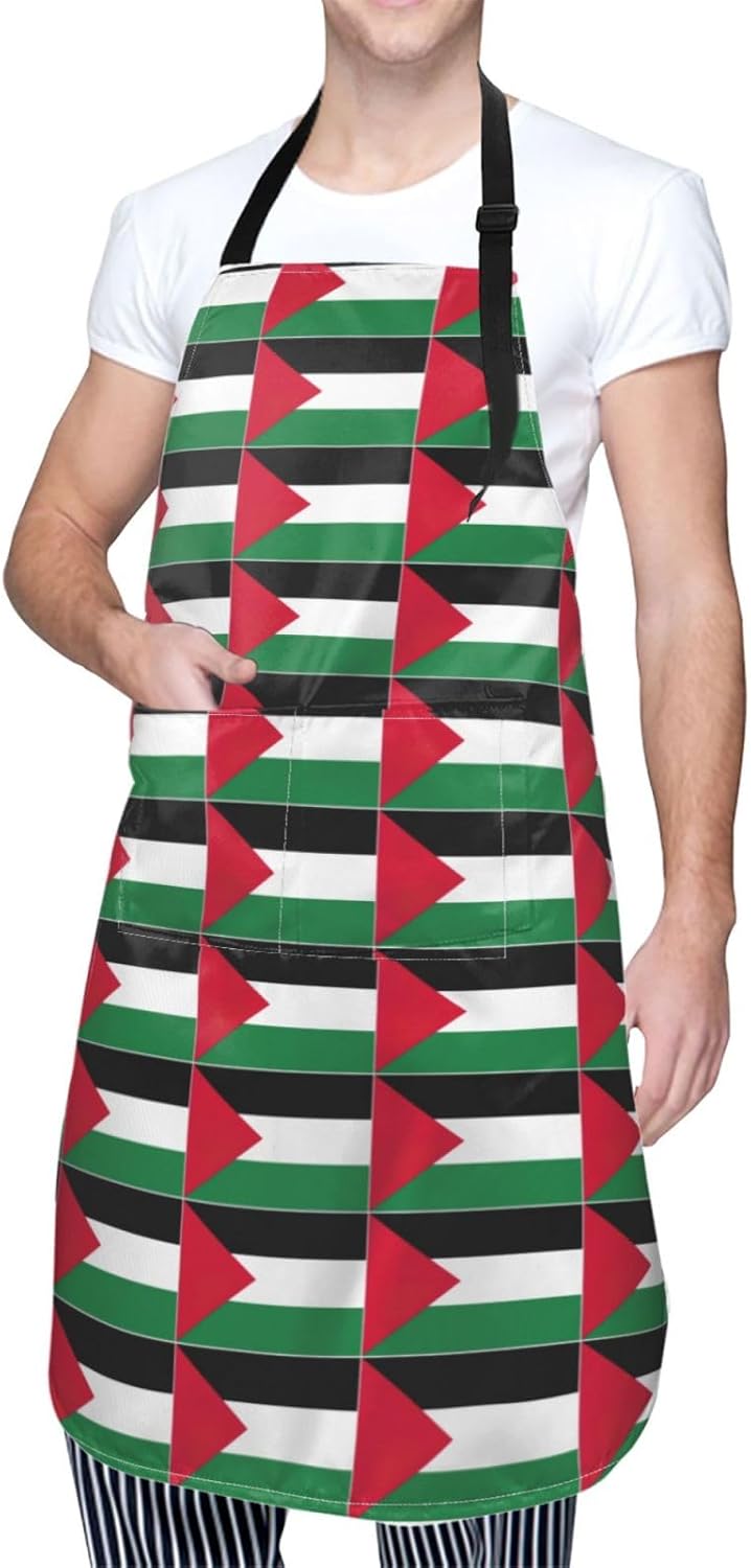 Palestine flag print Waterproof chef's apron with pocket apron for kitchen cooking baking barbecue and gardening