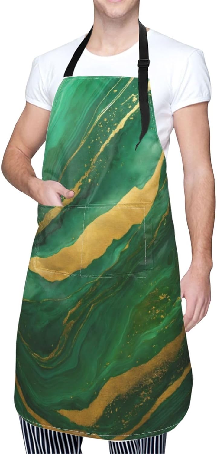 black and gold geometric Print Laundry apron 28x33 In Waterproof Kitchen Apron with Pockets for Cooking Baking