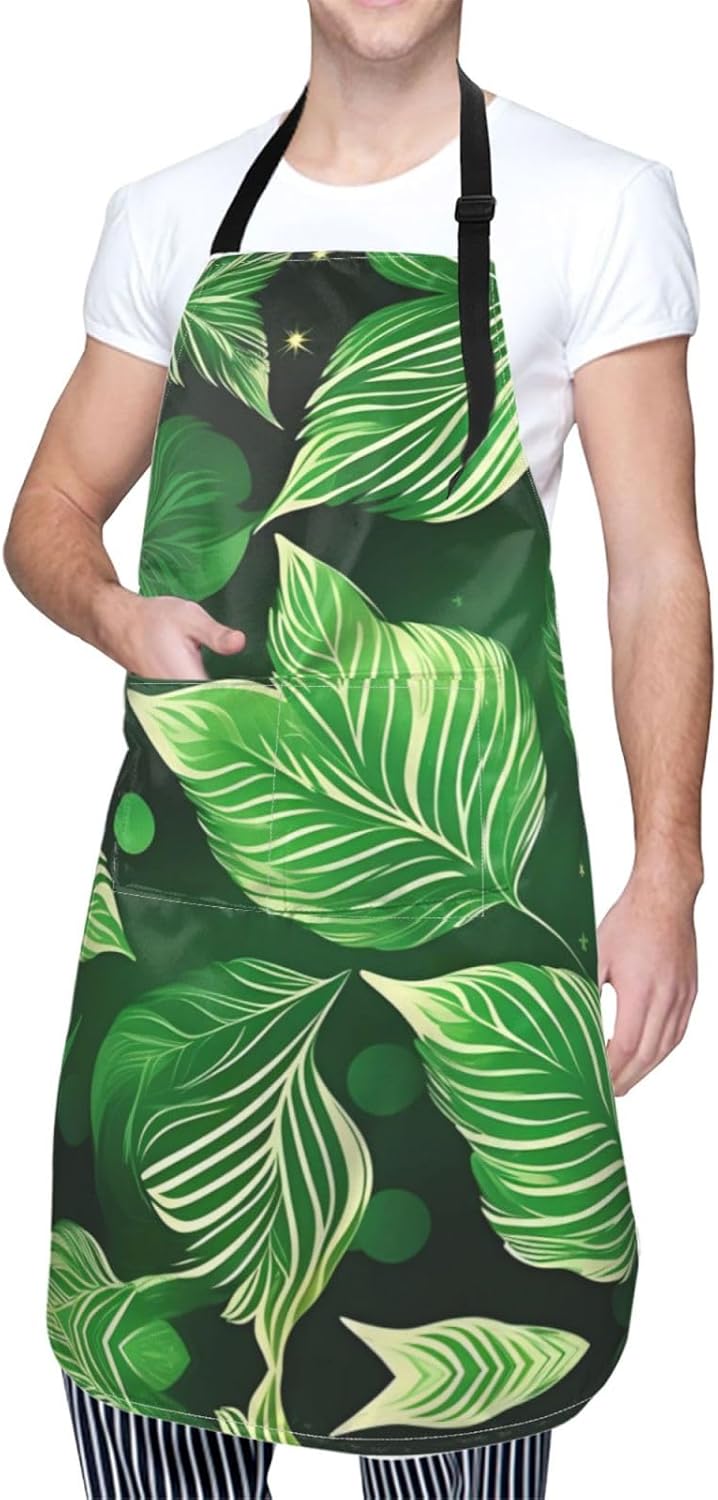 St Patricks Day Leaves print Waterproof chef's apron with pocket apron for kitchen cooking baking barbecue and gardening