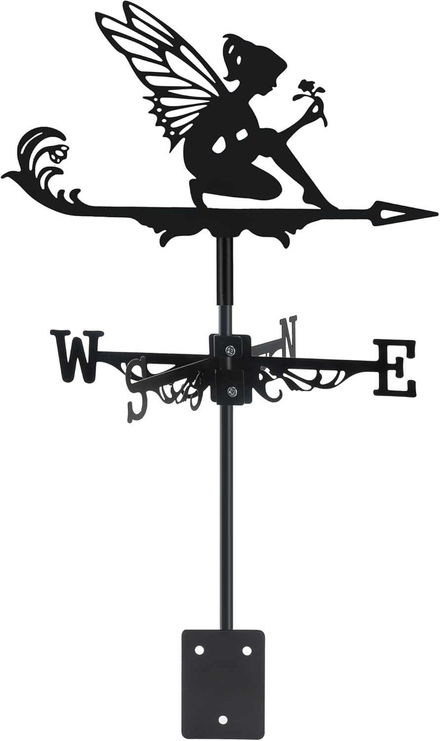 Fairy and Flower Weather Vane, Black Metal Weathervane Roof Mount, Win