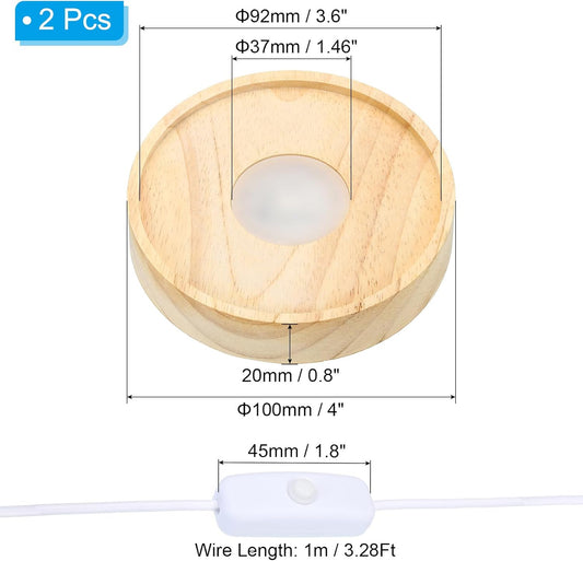 PATIKIL 4 Inch Wooden LED Light Base, 2pcs Wood Light Display Base Stand Lighting with Switch for 3D Crystal Glass Aroma Stone Art, White Light