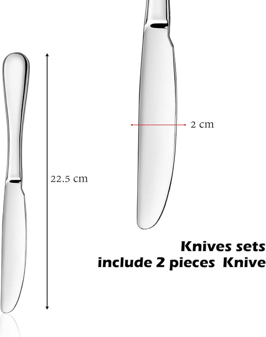 ATB Dinner Knives Set, Stainless Steel Table Knife, Butter Spreder, 2/