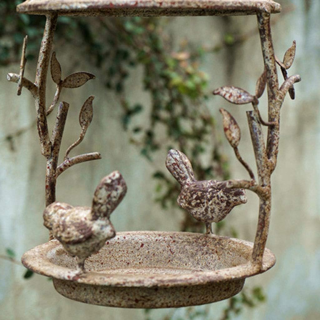 Hanging Bird Food Basin Feeding Bowl Metal Chain Garden Antique Retro Decoration
