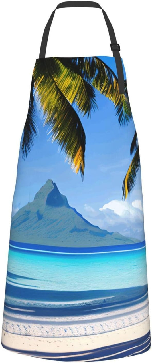 YANYU Tahiti Beaches Print 28x33 In Kitchen Apron Stylish Chef Apron with Pockets for Cooking Baking Painting