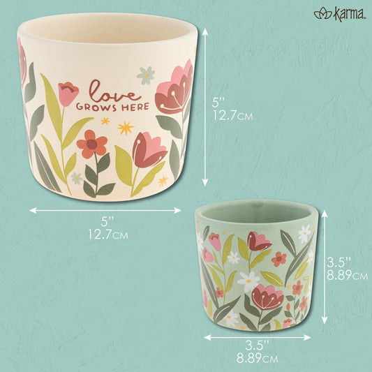 Karma, Ceramic Floral Planter Set of 2, Modern Boho Planters, Flower Plant Pots Indoor Plants, Ceramic Planter, Sprout