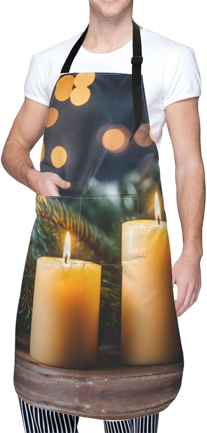Christmas trees Candles print Waterproof apron with pocket adjustable cooking apron for adult kitchen bibs to bake