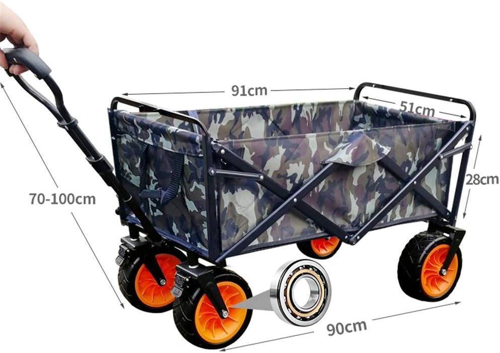 Outdoor Folding Trolley Heavy Duty Holiday Shopping Cart with Large Wheels and Foldable Steele 110 Kg for Garden Gardening Camping