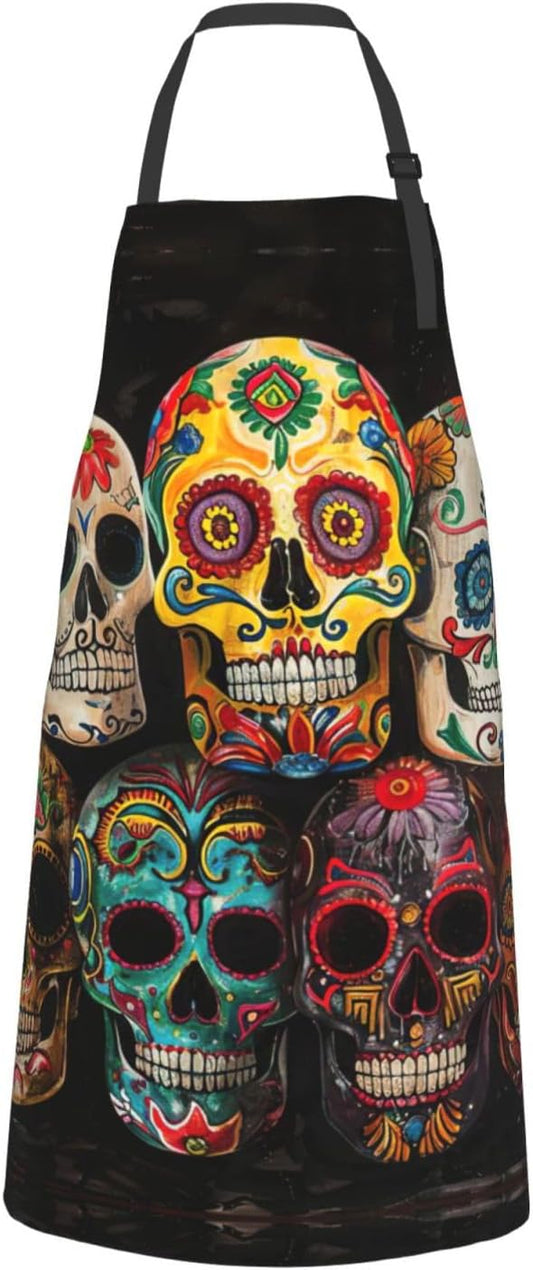 sugar skulls print Waterproof chef's apron with pocket apron for kitchen cooking baking barbecue and gardening