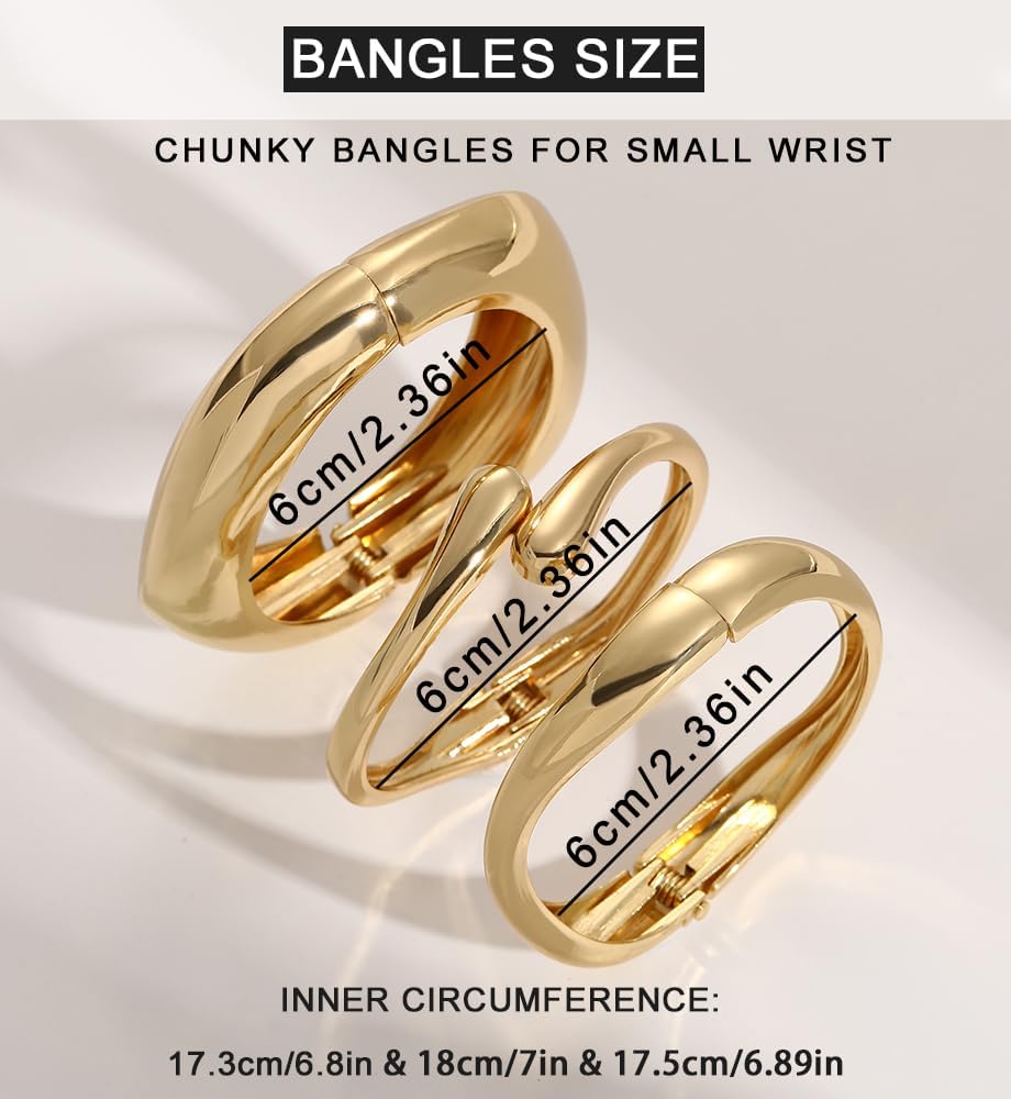 Chunky Gold Bangle Bracelets for Women, Dainty 14k Gold Plated Big Sta