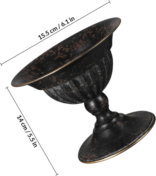 Rustic Black Iron Urn Flower Pot Vintage Metal Trophy Vase Retro Galvanized Planter for Wedding Table Centerpiece and Hotel Home Décor