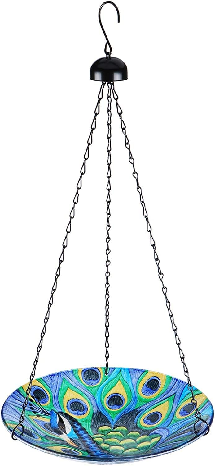 VCUTEKA Bird Bath Hanging for Outdoor Glass Small Bird Feeder Bowl Gar