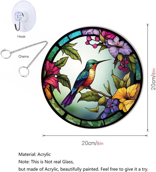 Hummingbird with Flower 2D 8inch Acrylic Window Hangings, Bird Suncatcher Pendant Indoor Wall Home Decor Gifts for Birthday Mothers Day Hummingbird Gifts for Women Mom Grandma Bird Lovers(A, 8"/20cm)