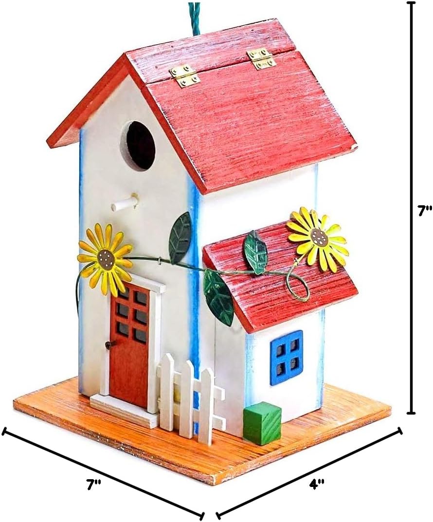 Hand-Painted Wooden Birdhouse with Flowers Outdoor Garden Decor by Bo Toys
