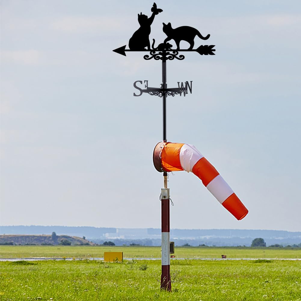 SUPERDANT Cats Weathervane Cat Chases Mouse Weather Vane for Yard Butterfly Metal Wind Vanes Roof Mount for Outside Garden Black Weathervanes Farmhouse Farm Barn Sheds Patio Outdoor Decorations Gifts