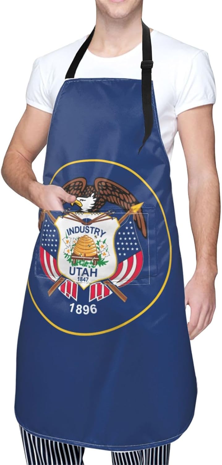 YANYU Utah Flag Print 28x33 In Kitchen Apron Stylish Chef Apron with P
