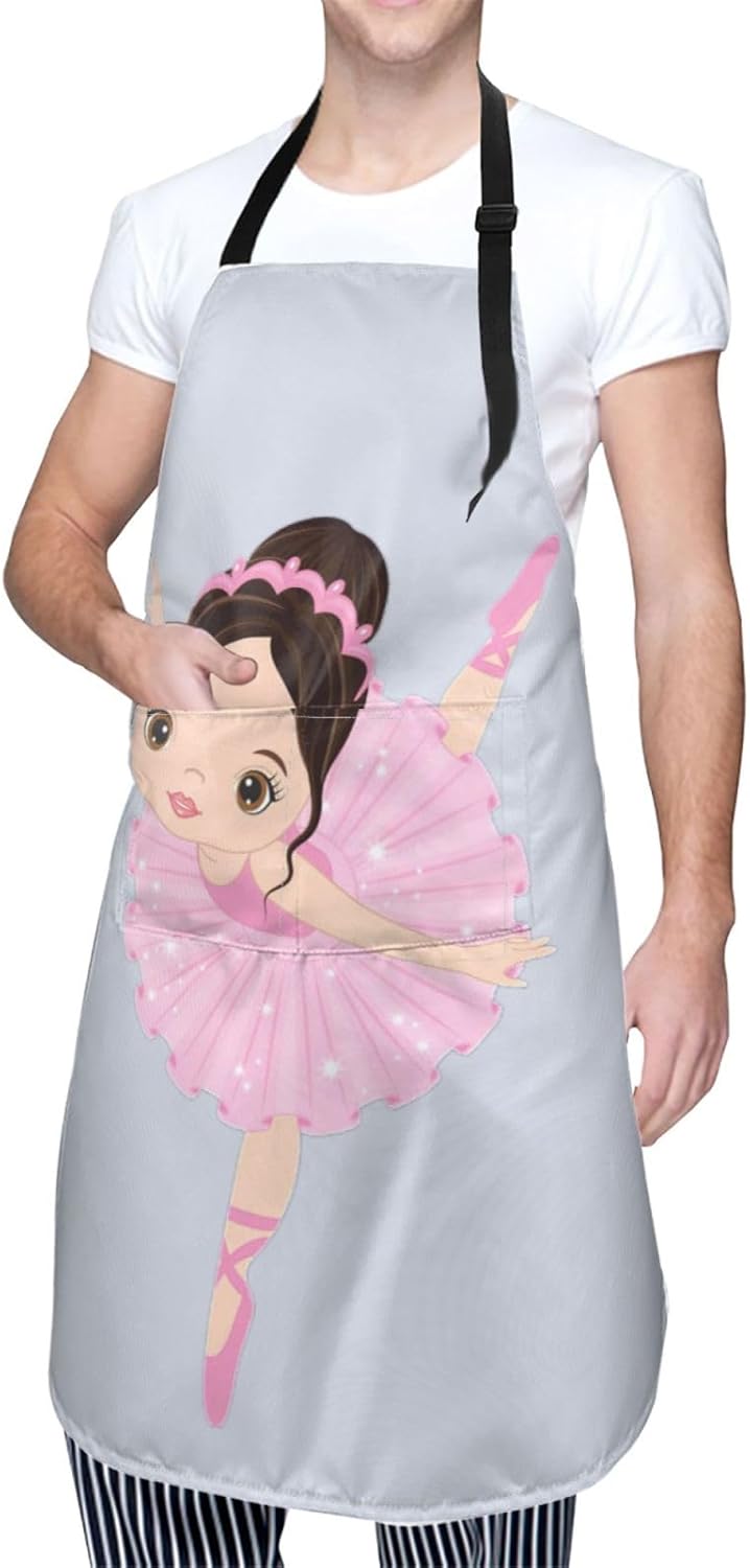 Little Ballerina Dancing Girl Print 28x33 In Adult Kitchen Apron with Pockets Versatile Chef Smock for Cooking Baking