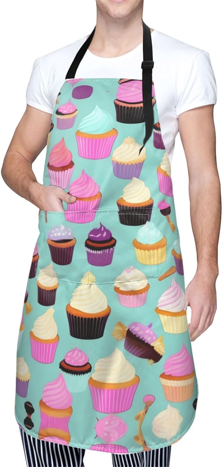 Cupcake Pattern Print Laundry apron 28x33 In Waterproof Kitchen Apron with Pockets for Cooking Baking
