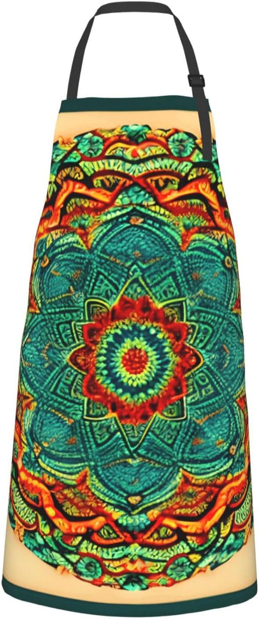 YANYU Mandala Print 28x33 In Kitchen Apron Stylish Chef Apron with Pockets for Cooking Baking Painting