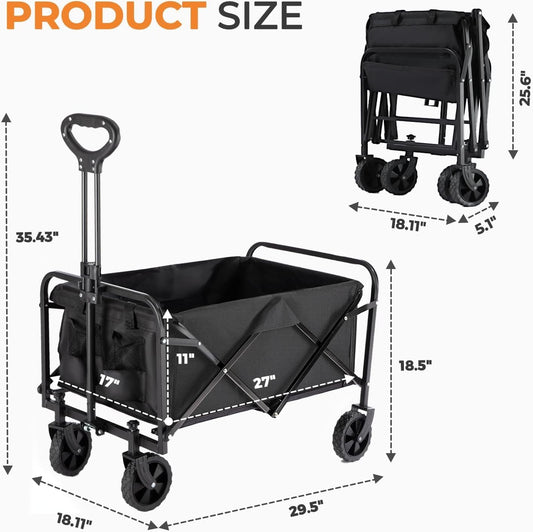 Collapsible Wagon 360 lbs, Heavy Duty Wagon Carts Foldable, Portable W