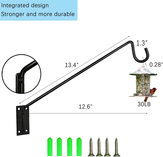 Heavy Duty Deck Bird Feeder Hanger Hook Wall Mounted 13.3 Inch 4 Pack for Planters,Plants Flower Suet Baskets,Lanterns,Wind Chimes Holiday Decoration