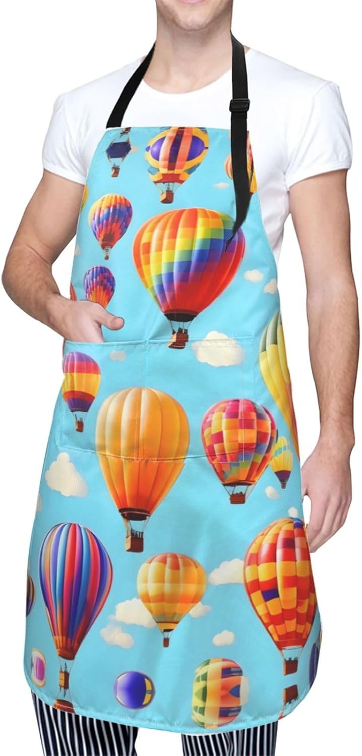 Hot Air Balloons print Waterproof apron with pocket adjustable cooking apron for adult kitchen bibs to bake