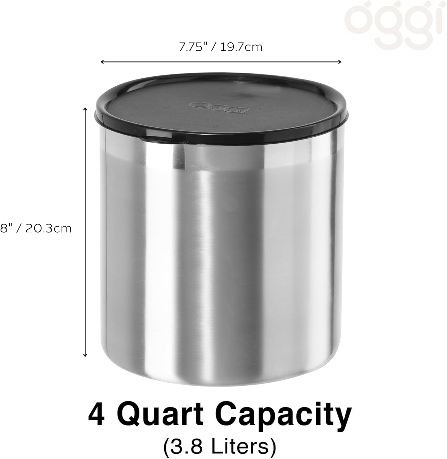 Oggi Stainless Steel Jumbo Grease Container with Removable Strainer and Snug Lid. Perfect container for fryer oil, bacon drippings, lard and ghee oil. Large capacity can - 1 Gall / 4 Qt / 3.75 Lt