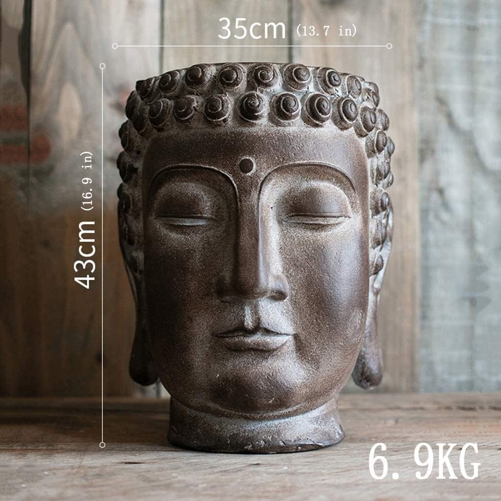 Planter Flowerpot Planter Pots Unique Plant Pots 16.9" Tall Buddha Statue Buddha Head Flower Pot Outdoor Large Planters (35x35x43cm)