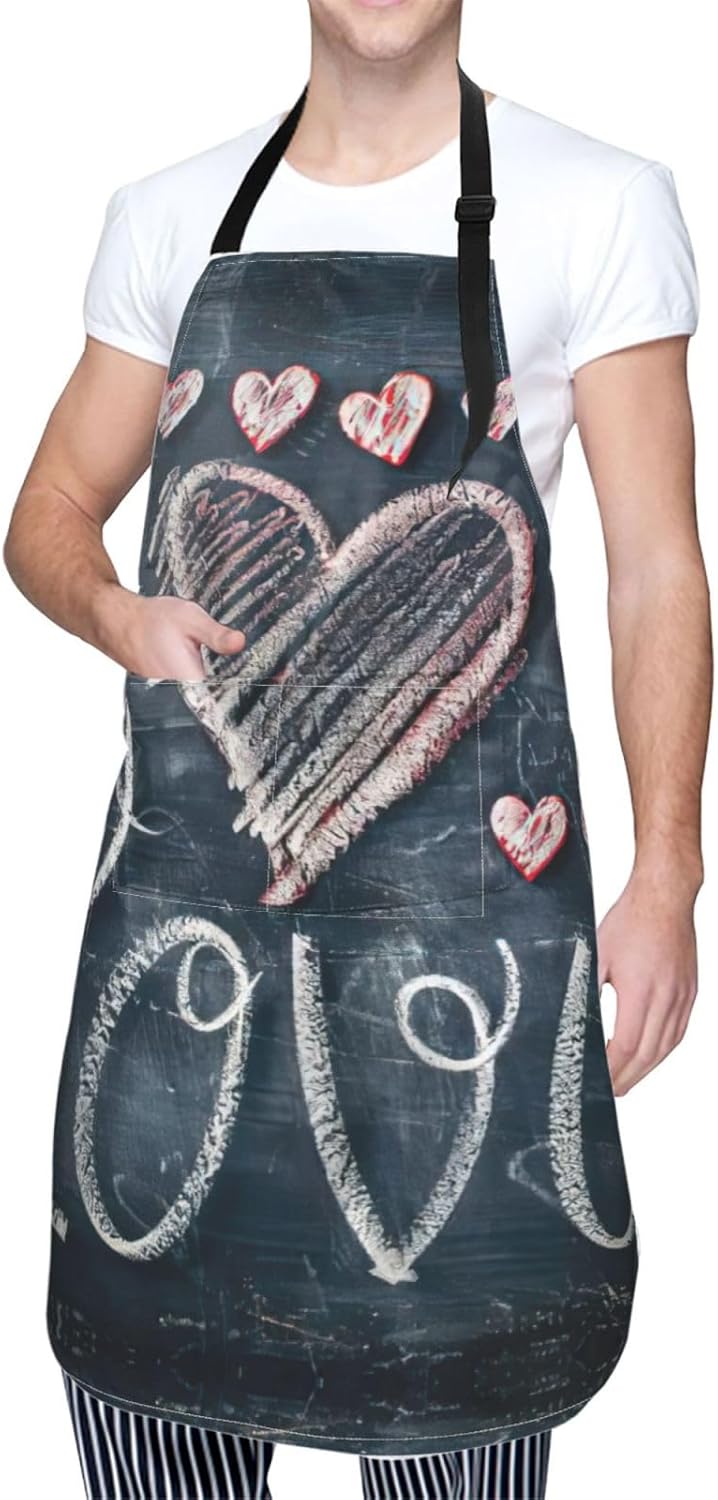 I Love You Words with Hearts print Waterproof chef's apron with pocket apron for kitchen cooking baking barbecue and gardening