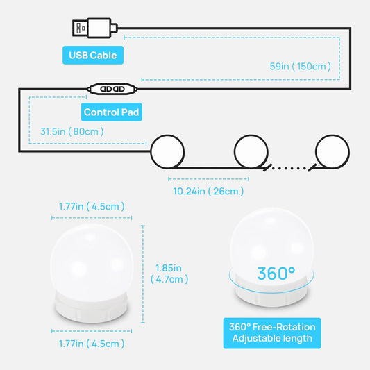 LED Vanity Lights For Mirror, Consciot Hollywood Style Vanity Lights With 10 Dimmable Bulbs, Adjustable Color & Brightness, USB Cable, Mirror Lights Stick on for Makeup Table Dressing Room Mirror