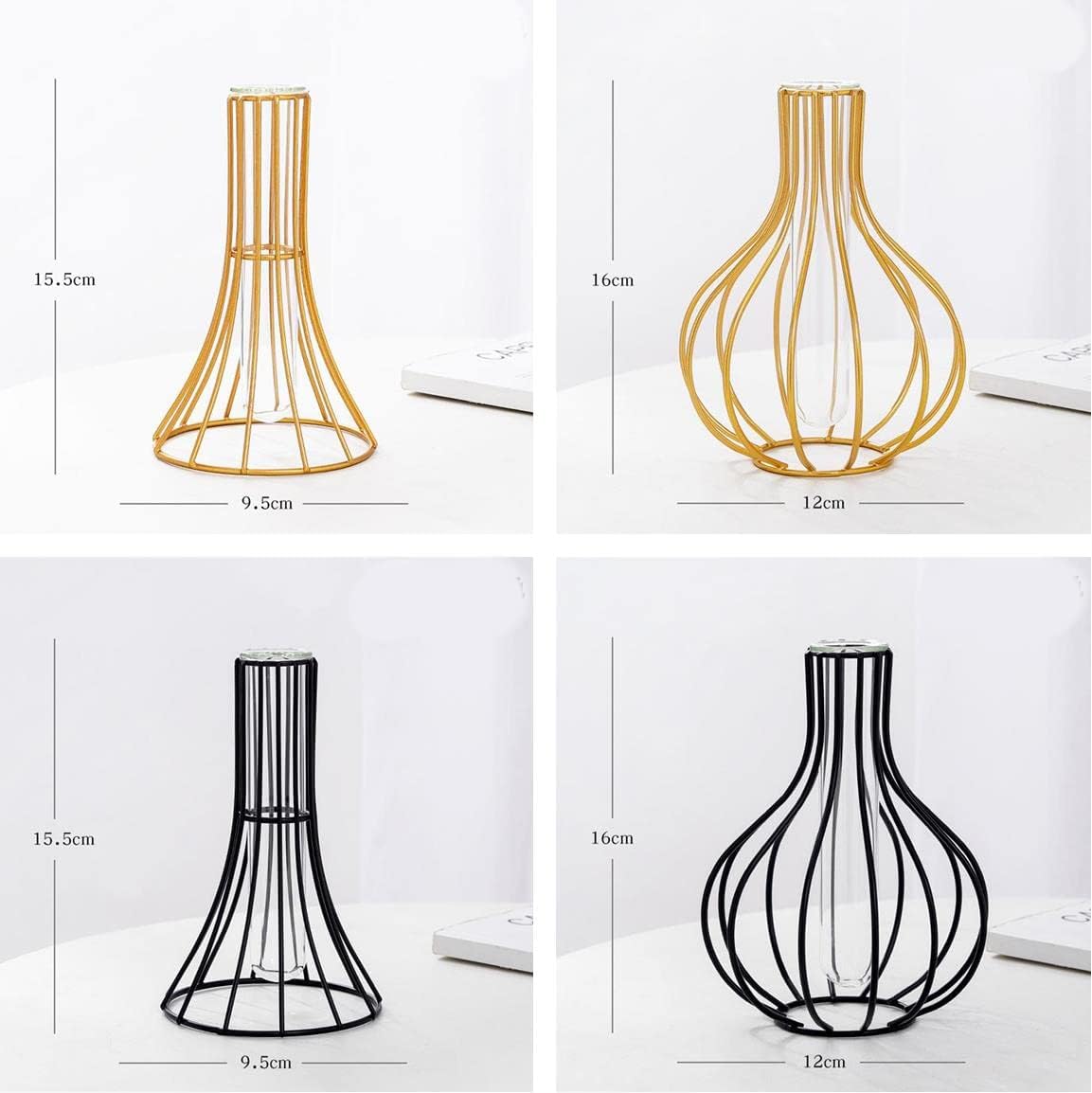 Nordic Simple Glass Clear Vase with Iron Art Frame for Hydroponic Planter, Metal Flower Vase Test Tube Pot Decorative Bottles Centerpieces for Wedding Home Décor (Gold,Gourd)