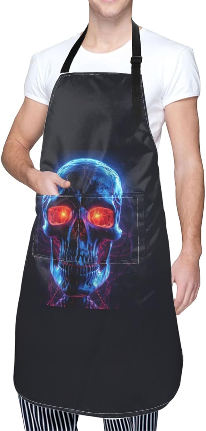 Halloween Skull print Waterproof chef's apron with pocket apron for kitchen cooking baking barbecue and gardening