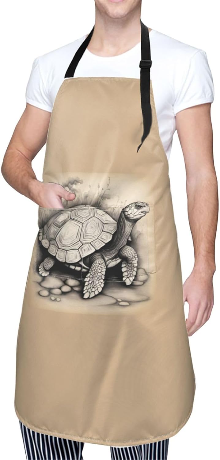Turtle write print Waterproof chef's apron with pocket apron for kitchen cooking baking barbecue and gardening