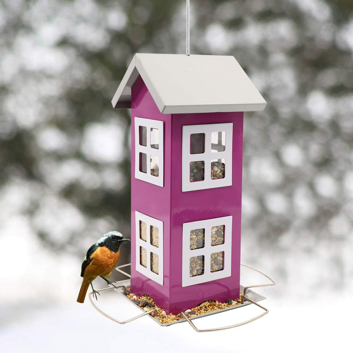 Goodeco Metal Bird Feeder Garden Decor - Bird Feeders for Outdoors Hanging,Country House Design Squirrel Proof,Easy Cleaning & Refills,Grandpa Gifts,4.7 * 10.2" (Purple)