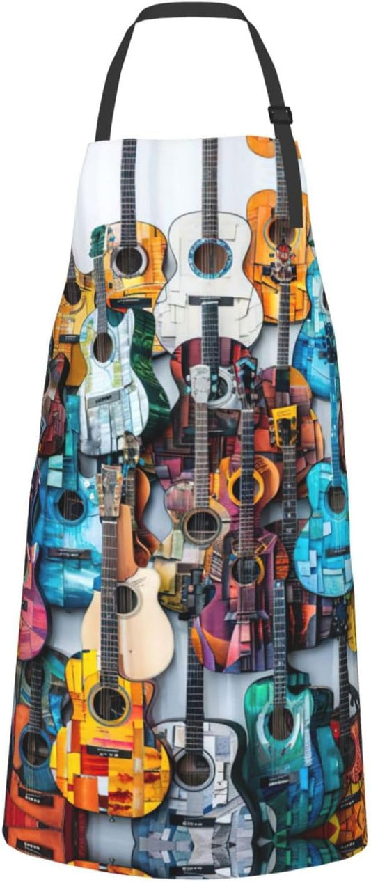 Color Acoustic and Guitars print Waterproof chef's apron with pocket a