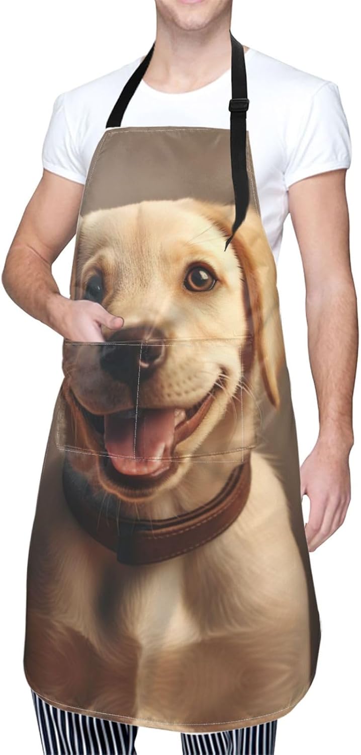 cute Labrador Dog print Waterproof chef's apron with pocket apron for kitchen cooking baking barbecue and gardening
