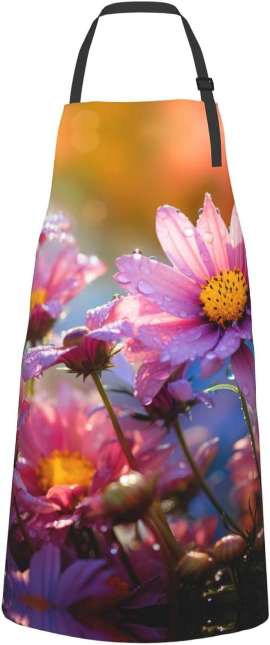 Colored flower print Waterproof apron with pocket adjustable cooking a