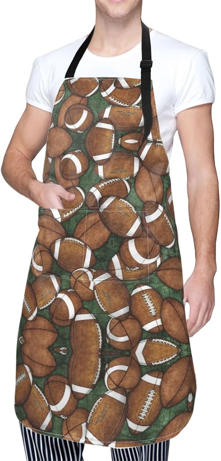 Football Green print Waterproof apron with pocket adjustable cooking apron for adult kitchen bibs to bake