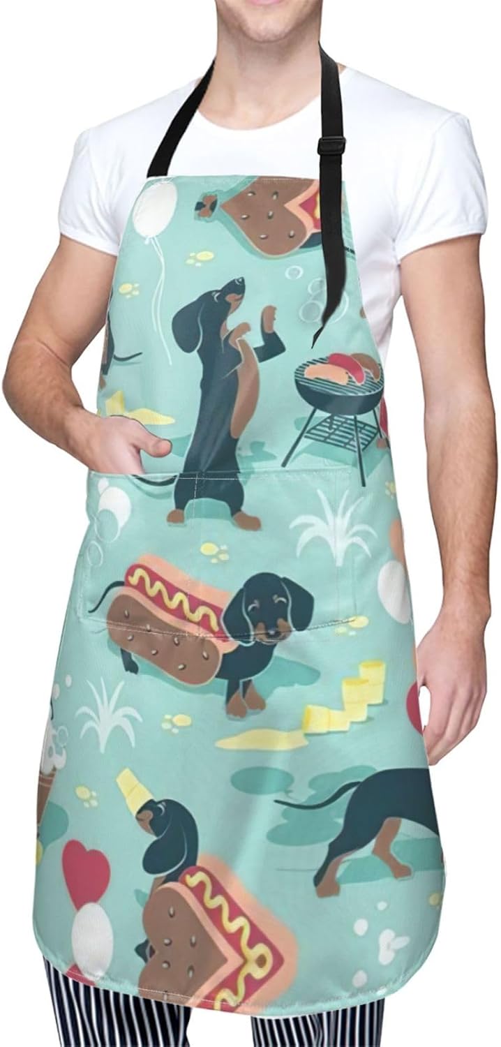 Hot Dogs and Lemonade Print Laundry apron 28x33 In Waterproof Kitchen Apron with Pockets for Cooking Baking