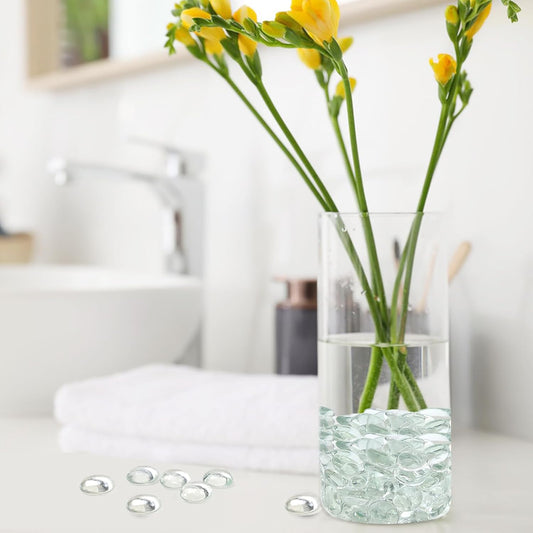 1lb Clear Glass Beads for Vases, 100 Pcs Glass Pebbles, Clear Flat Gla