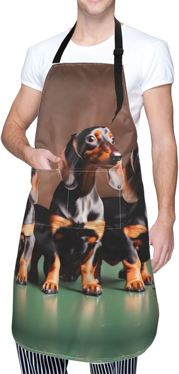 Dachshund Weiner dog Print Laundry apron 28x33 In Waterproof Kitchen Apron with Pockets for Cooking Baking