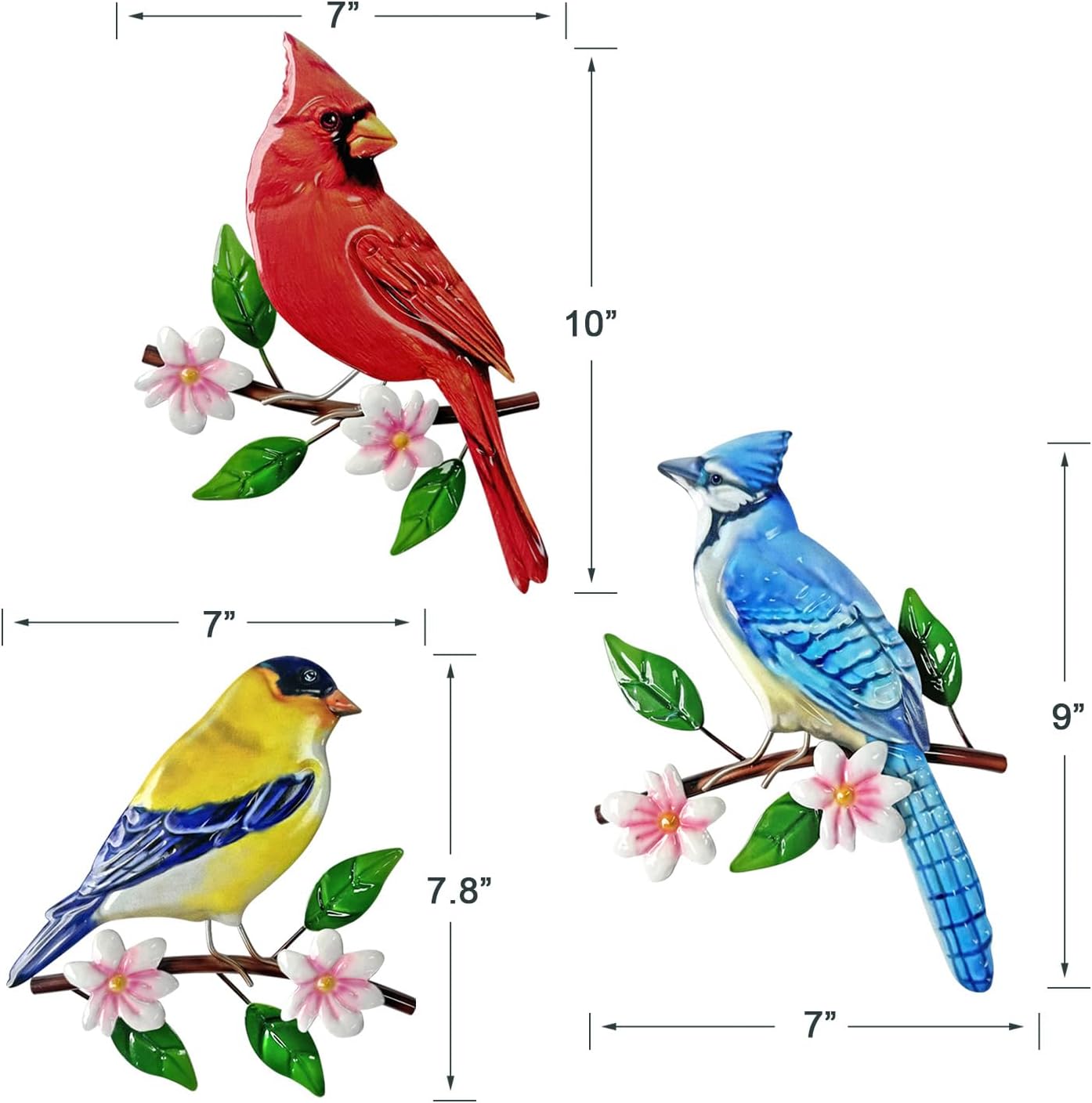 WAIU Cardinal Birds Wall Art - Set of 3 Metal Hanging Decor, for Indoo