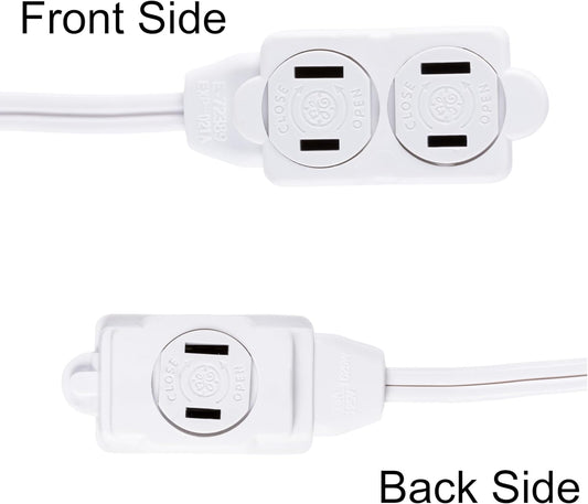 GE 3-Extension Cord with Multiple Outlets 12 Ft Power Strip 2 Prong 16 Gauge Twist-to-Close Safety Covers Indoor Outlet Extender UL Listed White 51954
