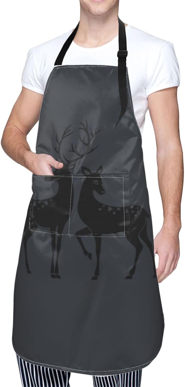 Deer print Waterproof apron with pocket adjustable cooking apron for adult kitchen bibs to bake