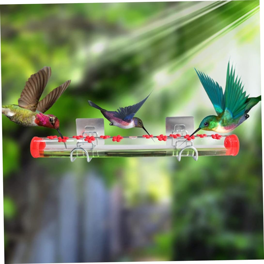 Hummingbird Window Feeder Window Hummingbird Feeder Bird Feeding Station with 12 Feeding Ports and Bird Habitat Perch Red 15.7 Inch.