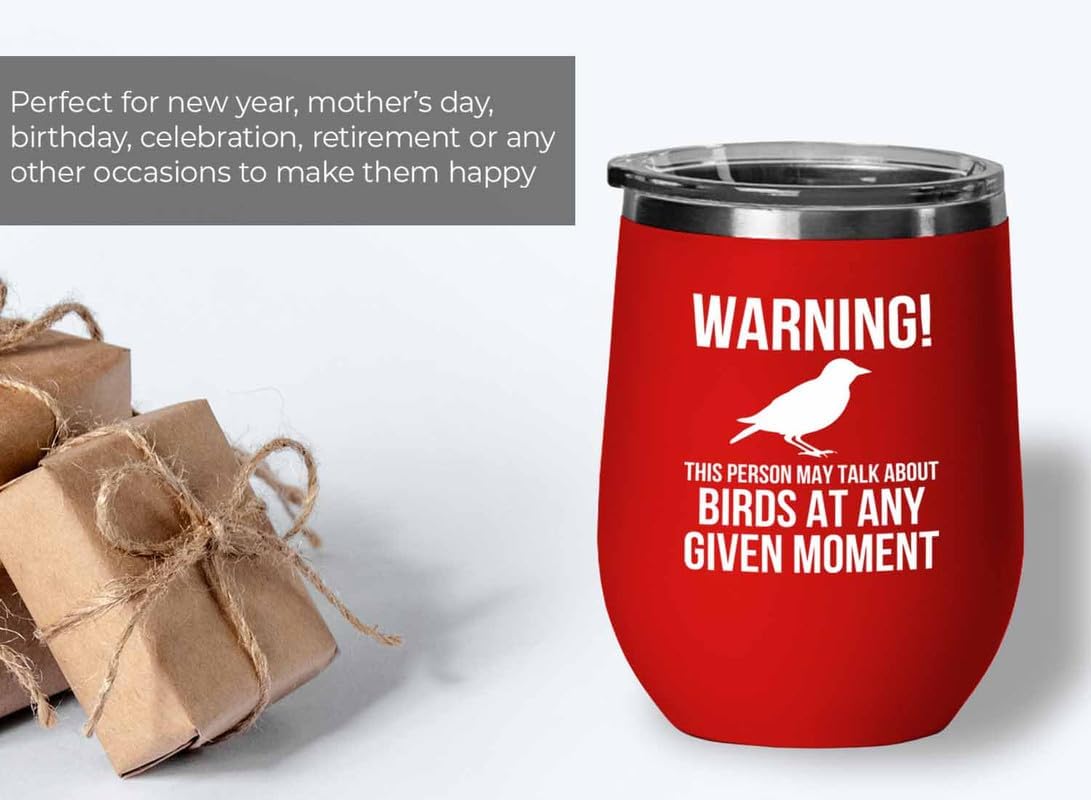 Birding Red Edition Wine Tumbler 12oz - May talk about birds - Bird Feeder Backyard Birdwatcher Gifts Birding Bird Lover